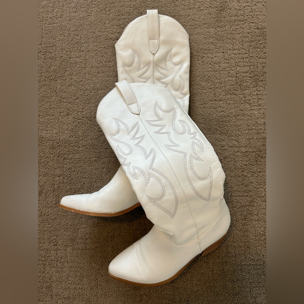 Ouepiano White Cowgirl Boots